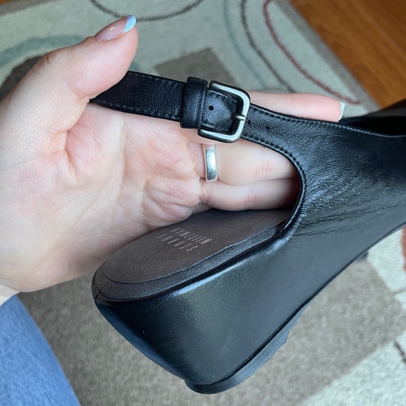 Stuart Weitzman Round toe Leather Slingback Patent leather Cap toe wedges W 10.5 - Picture 4 of 10